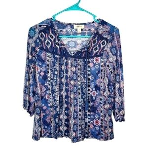 Style & CO WOMENS BLUE PATTERN TOP SIZE PS